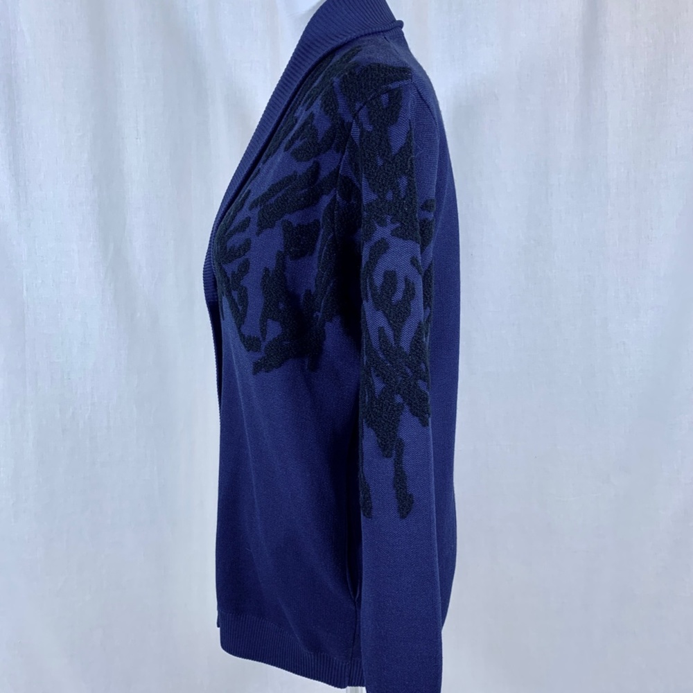 New Tibi Blue Oversized Cardigan with Black Jacquard Detailing, Originally $395 - Picture 5 of 9